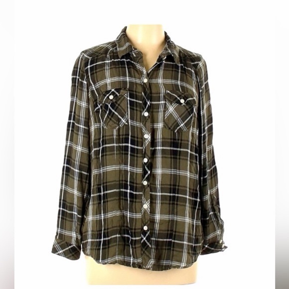 torrid Tops - Torrid Olive Plaid Button Top Down Shirt